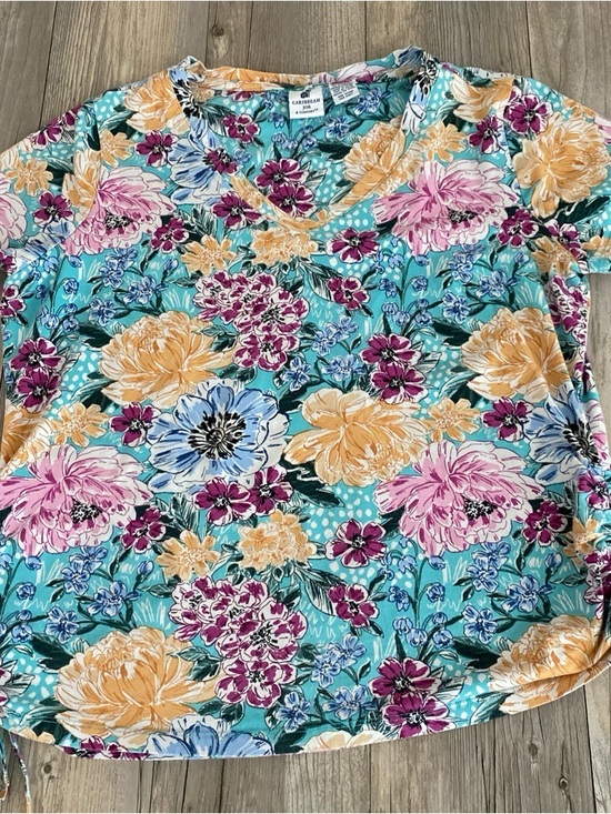 Caribbean Joe Tops - Caribbean Joe Women’s Floral Tropical Pullover Shirt Distressed Large (READ)👇
